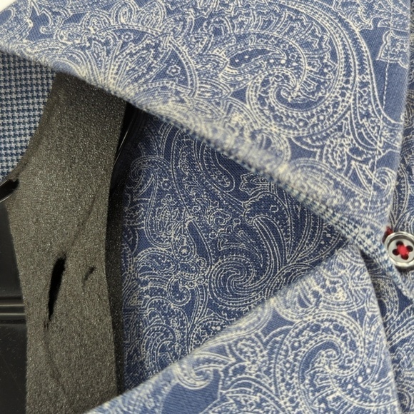 Men's Paisley Button Down Linen Shirt Blue XL bohemian coastal retro preppy - Picture 11 of 11